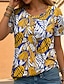 olcso Női pólók-Női Póló Virágos Nyomtatott Hétköznapi Szabadság Alkalmi Divat Rövid ujjú Kerek Sárga Nyár