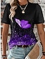 cheap Women&#039;s T-shirts-Women&#039;s T shirt Tee Butterfly Print Daily Weekend Fashion Short Sleeve Round Neck Blue Summer