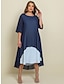 baratos vestidos de festa plus size-vestido feminino plus size curva casual vestido de trabalho vestido chiffon vestido longo liso vestido maxi meia manga em camadas mais gola alta baixa elegante ao ar livre azul verão primavera