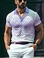 cheap Men&#039;s Button Up Polos-Geometry Men&#039;s Business 3D Print Golf Polo Outdoor Daily Wear Streetwear Polyester Short Sleeve Turndown Polo Shirts Pink Purple Spring &amp; Summer S M L Micro-elastic Lapel Polo