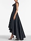 זול שמלות קוקטייל-שמלות אורח כלה בליין שמלה שחורה אלגנטית במידות גדולות מסיבת חתונת אורחים לחתונה אסימטרית סאטן ללא שרוולים סאטן עם פרח כתף 2023