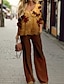 preiswerte Zweiteilige Anzüge für Damen-Damen T Shirt Hosen-Sets Blätter Outdoor Casual Bedruckt Gelb Langarm Sport Täglich V Ausschnitt Frühling &amp; Herbst