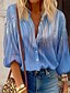 abordables Blusas y camisas de mujer-Mujer Camisa Blusa Graphic Casual Botón Estampado Azul Piscina Manga Larga Moda Cuello Mao Primavera &amp; Otoño