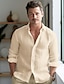 cheap Luxury Linen Shirts-45% Linen Men&#039;s Shirt Linen Shirt Button Up Shirt Beach Shirt Black White Khaki Long Sleeve Plain Lapel Spring &amp;  Fall Outdoor Daily Clothing Apparel