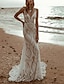זול שמלות כלה-חוף ים / יעד וינטאג&#039; גב פתוח שמלות חתונה בתולת ים \ חצוצרה תחתונית צווארון V ללא שרוולים שובל סוויפ \ בראש שיפון שמלות כלה עם קפלים צבע אחיד 2024
