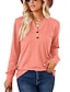 baratos Tops básicos de mulher-Camiseta Camisa Henley Mulheres Preto Branco Rosa Tecido Botão Casual Moda Decote V Normal S