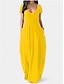 billiga enkla klänningar-Dam Svart klänning Långklänning Maxiklänning Ficka Datum Streetwear Maxi V-hals Kortärmad Svart Gul Ljusgrön Färg
