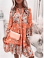cheap Print Dresses-Women&#039;s Casual Dress Floral Button Print Split Neck Mini Dress Vacation Long Sleeve Summer Spring