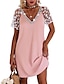 Χαμηλού Κόστους απλά φορέματα-Γυναικεία Φόρεμα Μίνι φόρεμα Βαμβάκι Δαντέλα Κουρελού Ημερομηνία Κομψό στυλ street Βασικό Λαιμόκοψη V Κοντομάνικο Λευκό Ανθισμένο Ροζ Γκρίζο Χρώμα
