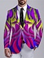 cheap Men&#039;s Print Blazers-Color Block Gradual Business Abstract Men&#039;s Coat Blazer Carnival Work Wear to work Fall &amp; Winter Turndown Long Sleeve Red Purple Green S M L Polyester Weaving Jacket