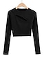 cheap Basic Women&#039;s Tops-T shirt Tee Crop Tshirt Women&#039;s Black White Purple Plain Cut Out Daily Fashion Round Neck Slim S