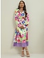 Χαμηλού Κόστους Print Φορέματα-Γυναικεία Φόρεμα πουκαμίσα Καθημερινό φόρεμα Φλοράλ Κουμπί Στάμπα Κολάρο Πουκαμίσου Μίντι φόρεμα Καθημερινό Καθημερινά Διακοπές Μακρυμάνικο Καλοκαίρι Άνοιξη