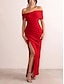 tanie Sukienki na przyjęcia-Damskie Czarna sukienka Sukienka na studniówkę Sukienka na imprezę Rozcięcie Z odsłoniętymi ramionami Krótki rękaw Urlop Elegancja Formalny Czarny Czerwony Lato Wiosna