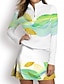 お買い得  デザイナーコレクション-女性用 ポロシャツ ホワイト 長袖 トップス リーフ柄 レディース ゴルフウェア ウェア アウトフィット ウェア アパレル