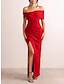 cheap Party Dresses-Women&#039;s Black Dress Prom Dress Party Dress Split Off Shoulder Short Sleeve Vacation Elegant Formal Black Red Summer Spring