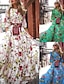 olcso Mintás ruhák-Női Sifon Virágos Nyomtatott Terített nyak Hosszú ruha Maxi ruha Csehország Vakáció Nyár Tavasz