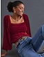 economico Top da donna Basic-Camicia Blusa Per donna Nero Rosso Blu Liscio Informale Elegante Squadrata Velluto Standard Manica a lanterna S