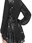 cheap Party Dresses-Women&#039;s Black Dress Sequin Dress Party Dress Sequins Patchwork V Neck Long Sleeve Mini Dress Vacation Black White Spring Winter