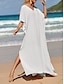 billige almindelige kjoler-Dame Hvid kjole Lang kjole Maxikjole Delt Stævnemøde Ferierejse Strand Maxi Basale V-hals Halvlange ærmer Sort Hvid Gul Farve