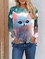 رخيصةأون تيشيرتات نسائية-نسائي تي شيرت قطة 3D طباعة مناسب للبس اليومي عطلة نهاية الاسبوع موضة مضحك كم طويل رقبة دائرية أخضر فاتح ربيع &amp; الصيف