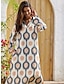 preiswerte Lässiges Kleid mit Aufdruck-Maxi-Hemdblusenkleid aus Satin mit geometrischem Print und fallendem Revers