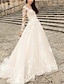 cheap Wedding Dresses-Beach Formal Wedding Dresses A-Line V Neck Long Sleeve Sweep / Brush Train Lace Bridal Gowns With Flower Solid Color 2024