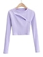 cheap Basic Women&#039;s Tops-T shirt Tee Crop Tshirt Women&#039;s Black White Purple Plain Cut Out Daily Fashion Round Neck Slim S
