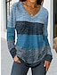 cheap Women&#039;s T-shirts-Women&#039;s T shirt Tee Color Block Daily Weekend Print Blue Long Sleeve Fashion V Neck Spring &amp;  Fall
