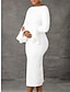 abordables Vestidos de fiesta-Mujer Vestido blanco Vestido de Fiesta vestido de plumas Cuello Barco Manga Larga Vestido Midi Cumpleaños Vacaciones Negro Blanco Verano Primavera