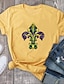 billige T-skjorter til kvinner-Dame T skjorte Bomull Grafisk Trykt mønster Karneval Daglig Helg Mote Kortermet Rund hals Svart Vår sommer