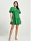 Недорогие повседневное платье-Женское хлопковое платье длиной до колена, зеленое повседневное летнее платье с пышными рукавами и круглым вырезом