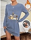 cheap Print Sweatshirt &amp; Hoodie Dresses-Women&#039;s Sweatshirt Dress Casual Dress Mini Dress Sherpa Fleece Lined Warm Outdoor Going out Weekend Crew Neck Print Dog Letter Loose Fit Dark Pink Blue Gray S M L XL XXL