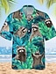 billiga Hawaiiskjorta för män-Djur Katt Ledigt Herr Skjorta Utomhus Gata Ledigt / vardag Sommar Kubansk krage Kortärmad Purpur Grön S M L Skjorta