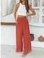 cheap Women&#039;s Cotton Linen Pants-Women&#039;s Wide Leg Pants Trousers Pocket High Cut High Waist Full Length Black Fall