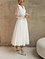 cheap Wedding Dresses-Beach Little White Dresses Wedding Dresses A-Line V Neck Long Sleeve Tea Length Sequined Bridal Gowns With Beading Solid Color 2024