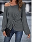 Недорогие Базовые плечевые изделия для женщин-Рубашка Блуза Жен. Серый Сплошной цвет Рюши Для улицы Повседневные Мода На одно плечо S