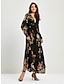 billiga tryck avslappnad klänning-maxiklänning i chiffong med blommigt tryck i midjan