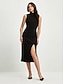 Χαμηλού Κόστους φόρεμα για πάρτι-Αμάνικο μίντι πάρτι φόρεμα με ψηλό λαιμό μαύρο φόρεμα