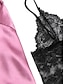 billige Nattøj til kvinder-Dame Pyjamas Silke kappe Sæt Ren farve Komfort Hjem Daglig Seng Satin Åndbart V-strop Langærmet Kåbe Top Shorts Sommer Forår Lotus Pink Sort