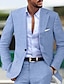 billige Linneddragter-lyseblå khaki herrelinned jakkesæt strand bryllup sommer jakkesæt ensfarvet 2 stykke skræddersyet pasform enkeltradet to-knapper 2024