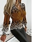preiswerte Blusen und Hemden für Damen-Damen T Shirt Leopard Bedruckt Täglich Wochenende Modisch Langarm V Ausschnitt Gelb Frühling &amp; Herbst