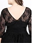 cheap Plus Size Party Dresses-Women&#039;s Plus Size Curve Black Dress Party Dress Lace Dress Solid Color Midi Dress 3/4 Length Sleeve Lace V Neck Elegant Party Black Spring XL 2XL 3XL 4XL 5XL