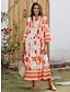 cheap Print Casual Dress-Satin Floral Print V Neck Maxi Dress