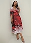 cheap Party Dresses-Women&#039;s Party Dress Cocktail Dress Wedding Guest Dress Polyester Pocket Print Deep V 3/4 Length Sleeve Ombre Midi Dress Christmas Wedding Guest Wine Rusty Red Spring Fall