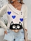 cheap Women&#039;s Blouses &amp; Shirts-Women&#039;s Shirt Blouse Heart Cat Casual Going out Button Print Red Long Sleeve Fashion V Neck Spring &amp;  Fall