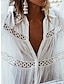cheap Plain Dresses-Women&#039;s White Dress Mini Dress Cotton Ruffle Button Vacation Beach Streetwear Shirt Collar Long Sleeve White Color