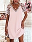 Χαμηλού Κόστους απλά φορέματα-Γυναικεία Φόρεμα Μίνι φόρεμα Βαμβάκι Δαντέλα Κουρελού Ημερομηνία Κομψό στυλ street Βασικό Λαιμόκοψη V Κοντομάνικο Λευκό Ανθισμένο Ροζ Γκρίζο Χρώμα