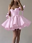 cheap Homecoming Dresses-A-Line Homecoming Dresses Corsets Dress Holiday Graduation Short / Mini Sleeveless Spaghetti Strap Pink Dress Satin with Bow(s) 2024