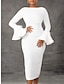 abordables Vestidos de fiesta-Mujer Vestido blanco Vestido de Fiesta vestido de plumas Cuello Barco Manga Larga Vestido Midi Cumpleaños Vacaciones Negro Blanco Verano Primavera