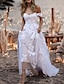 זול שמלות כלה-חוף ים / יעד שמלות חתונה גזרת A סירה מתחת לכתפיים רצועות שובל סוויפ \ בראש תחרה שמלות כלה עם תחרה ריקמה 2023
